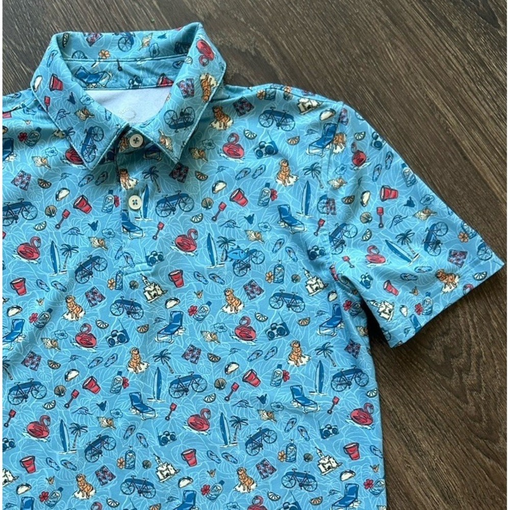 Southern Tide Polo Shirt Boys Large 12/14 Beach Vacation Theme Performance